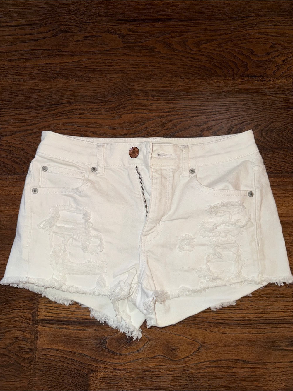 American Eagle Outfitters White Distressed Frayed Hem Jean Shorts